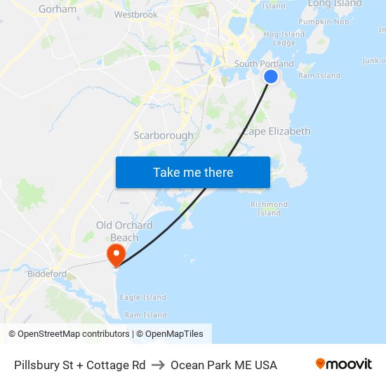 Pillsbury St + Cottage Rd to Ocean Park ME USA map