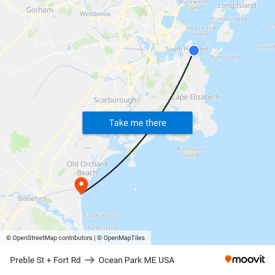 Preble St + Fort Rd to Ocean Park ME USA map