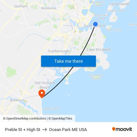 Preble St + High St to Ocean Park ME USA map