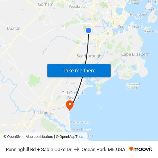 Runninghill Rd + Sable Oaks Dr to Ocean Park ME USA map