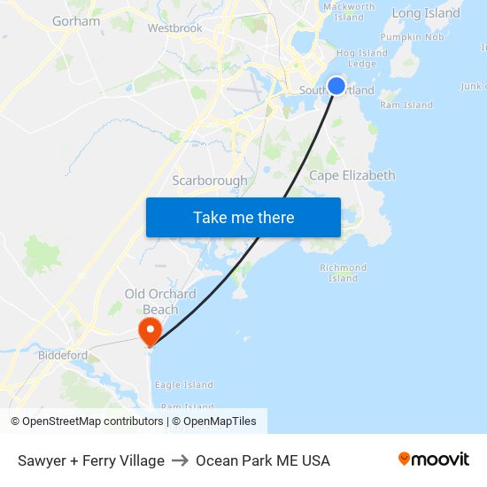 Sawyer + Ferry Village to Ocean Park ME USA map