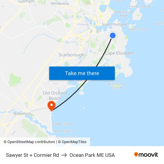 Sawyer St + Cormier Rd to Ocean Park ME USA map