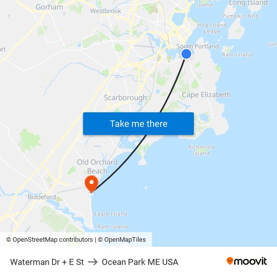 Waterman Dr + E St to Ocean Park ME USA map