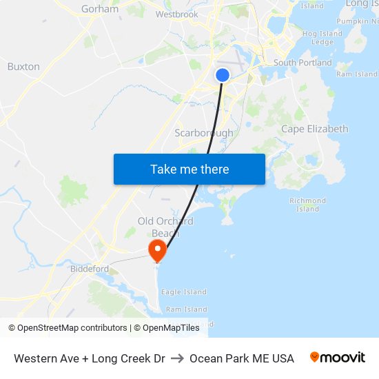 Western Ave + Long Creek Dr to Ocean Park ME USA map