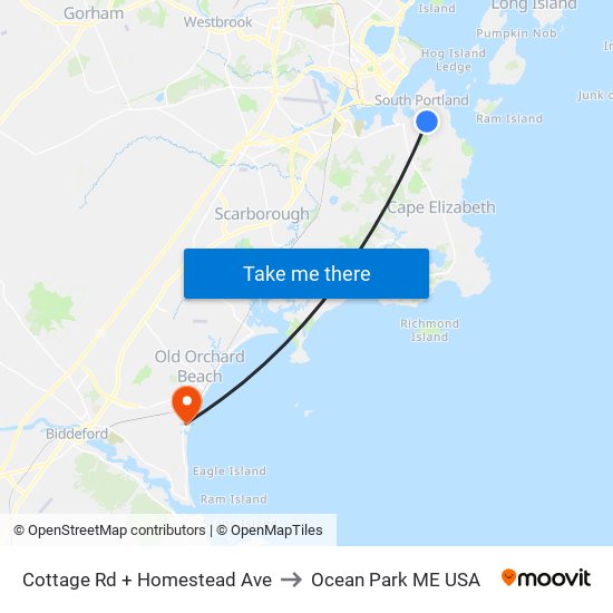 Cottage Rd + Homestead Ave to Ocean Park ME USA map