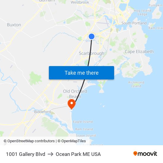 1001 Gallery Blvd to Ocean Park ME USA map