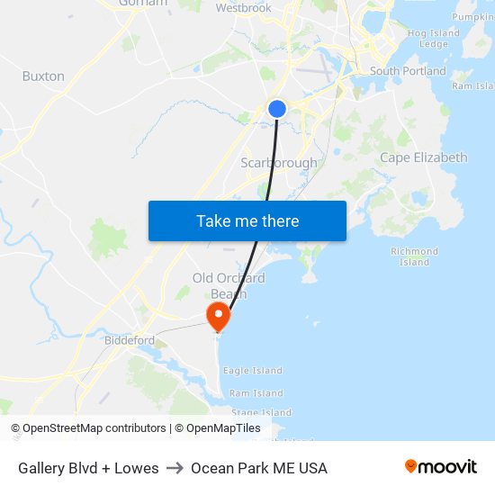 Gallery Blvd + Lowes to Ocean Park ME USA map