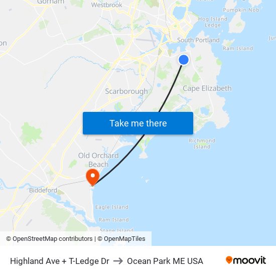 Highland Ave + T-Ledge Dr to Ocean Park ME USA map