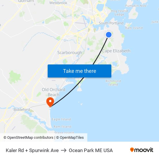 Kaler Rd + Spurwink Ave to Ocean Park ME USA map