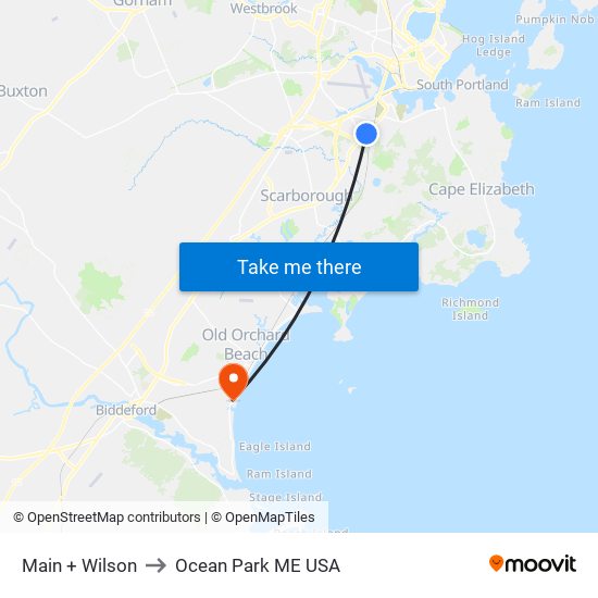 Main + Wilson to Ocean Park ME USA map
