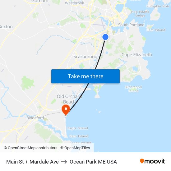 Main St + Mardale Ave to Ocean Park ME USA map