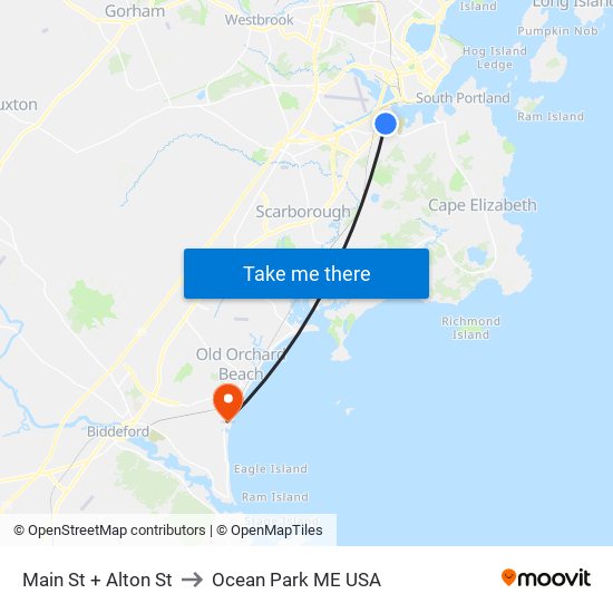 Main St + Alton St to Ocean Park ME USA map