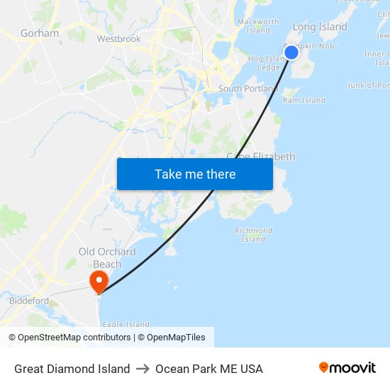 Great Diamond Island to Ocean Park ME USA map