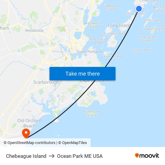 Chebeague Island to Ocean Park ME USA map