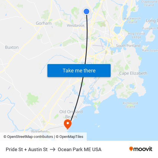 Pride St + Austin St to Ocean Park ME USA map