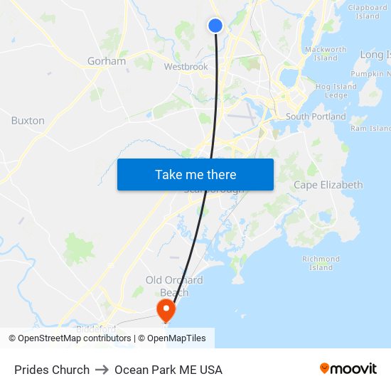 Prides Church to Ocean Park ME USA map