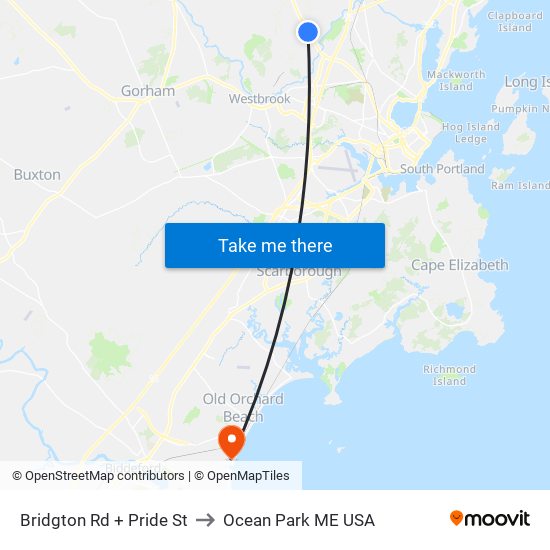 Bridgton Rd + Pride St to Ocean Park ME USA map