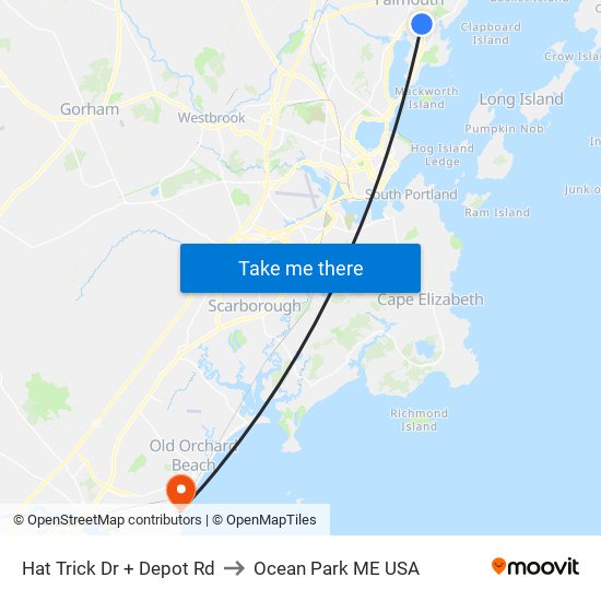 Hat Trick Dr + Depot Rd to Ocean Park ME USA map