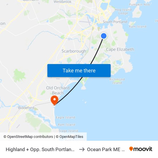 Highland + Opp. South Portland H.S. to Ocean Park ME USA map