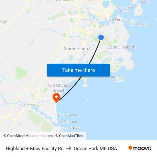 Highland + Msw Facility Rd to Ocean Park ME USA map