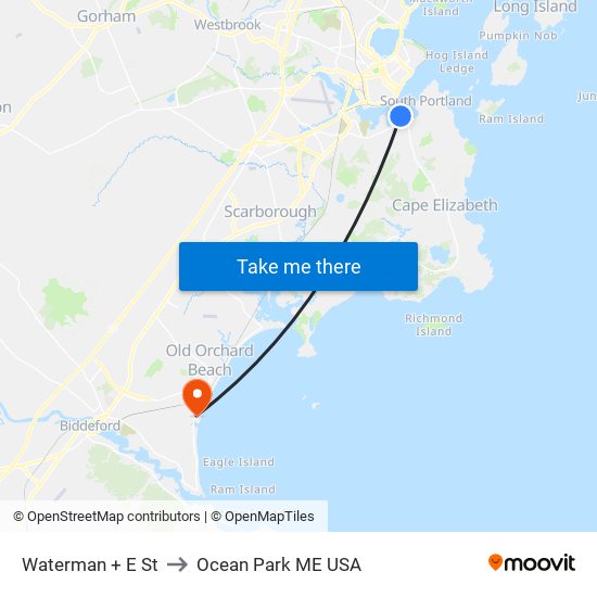 Waterman + E St to Ocean Park ME USA map