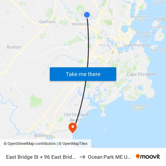 East Bridge St + 96 East Bridge to Ocean Park ME USA map