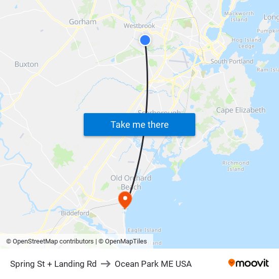 Spring St + Landing Rd to Ocean Park ME USA map