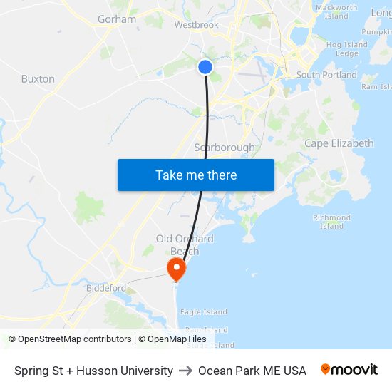 Spring St + Husson University to Ocean Park ME USA map