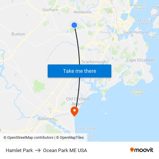 Hamlet Park to Ocean Park ME USA map