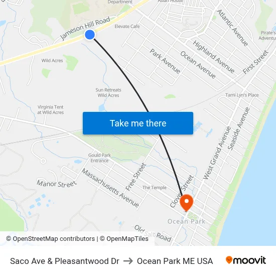 Saco Ave & Pleasantwood Dr to Ocean Park ME USA map