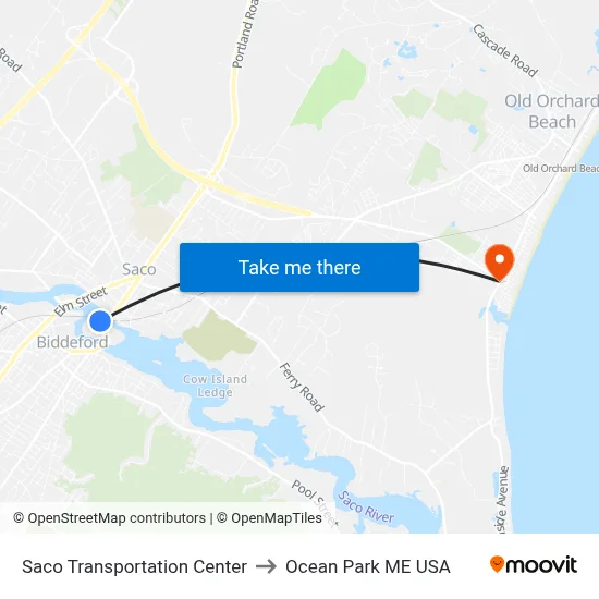 Saco Transportation Center to Ocean Park ME USA map