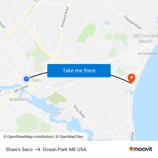 Shaw's Saco to Ocean Park ME USA map