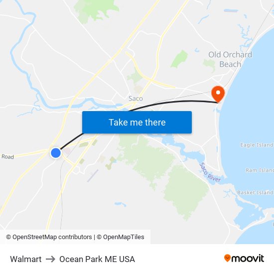 Walmart to Ocean Park ME USA map