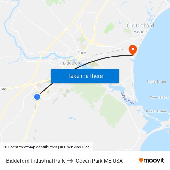 Biddeford Industrial Park to Ocean Park ME USA map