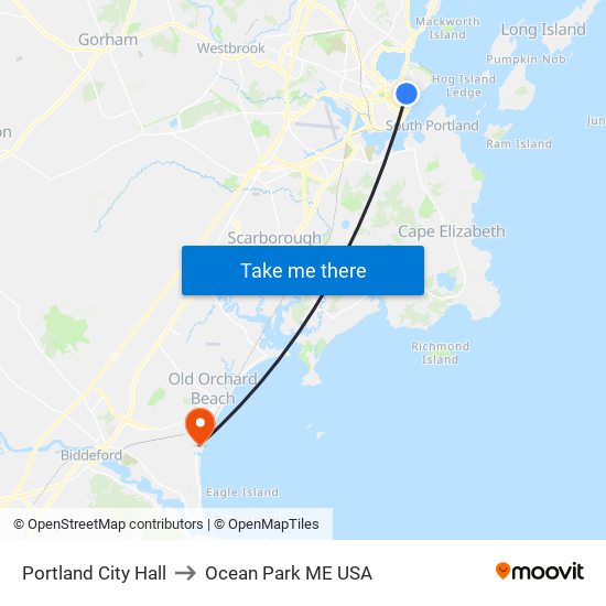 Portland City Hall to Ocean Park ME USA map