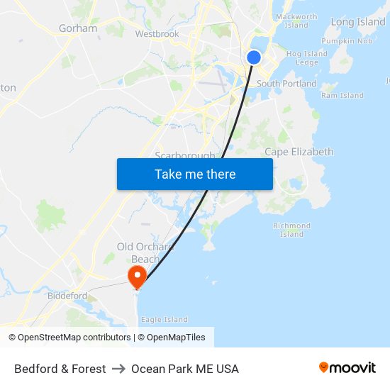 Bedford & Forest to Ocean Park ME USA map