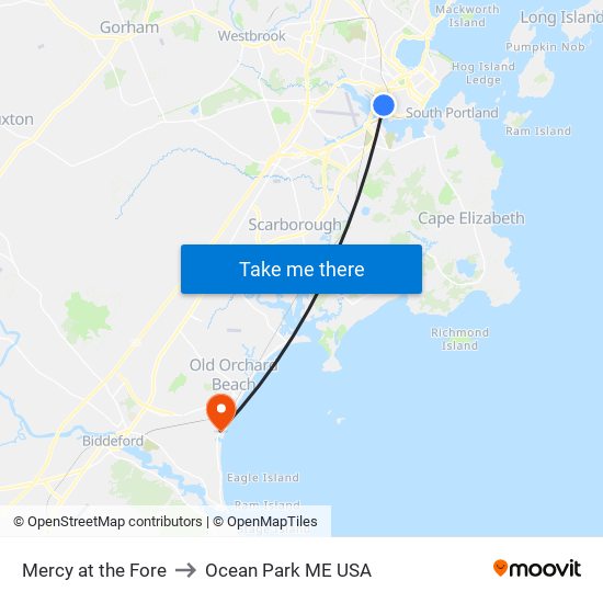 Mercy at the Fore to Ocean Park ME USA map