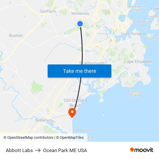 Abbott Labs to Ocean Park ME USA map