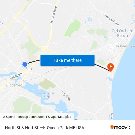 North St & Nott St to Ocean Park ME USA map