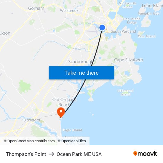 Thompson's Point to Ocean Park ME USA map