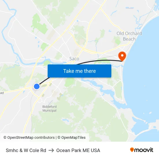 Smhc & W Cole Rd to Ocean Park ME USA map