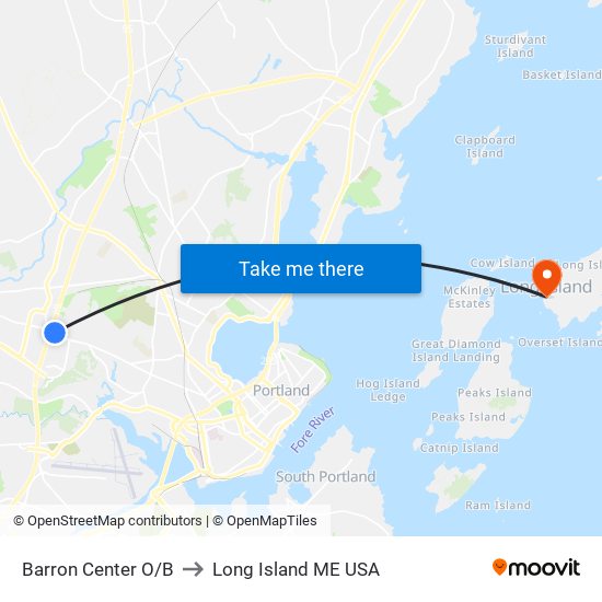 Barron Center O/B to Long Island ME USA map