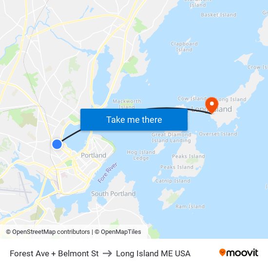 Forest Ave + Belmont St to Long Island ME USA map