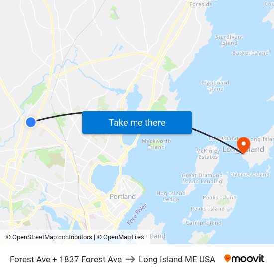 Forest Ave + 1837 Forest Ave to Long Island ME USA map