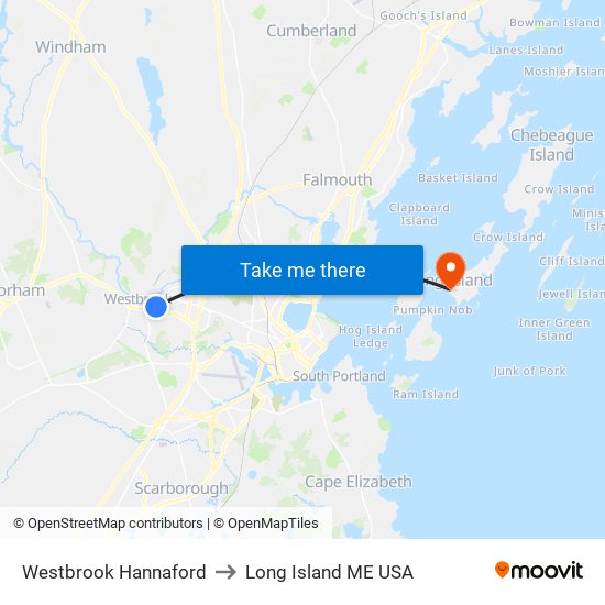 Westbrook Hannaford to Long Island ME USA map