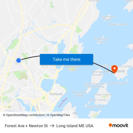 Forest Ave + Newton St to Long Island ME USA map