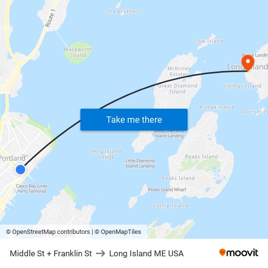 Middle St + Franklin St to Long Island ME USA map