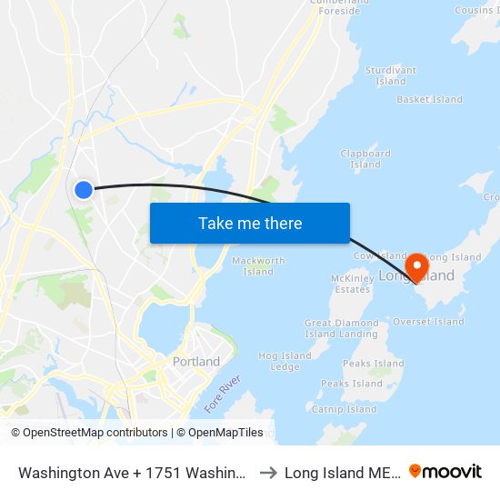 Washington Ave + 1751 Washington Ave to Long Island ME USA map