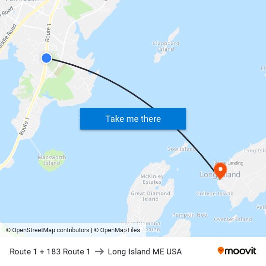 Route 1 + 183 Route 1 to Long Island ME USA map