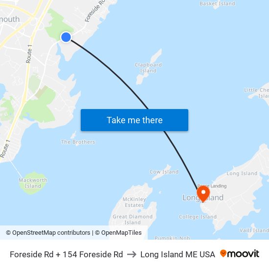 Foreside Rd + 154 Foreside Rd to Long Island ME USA map